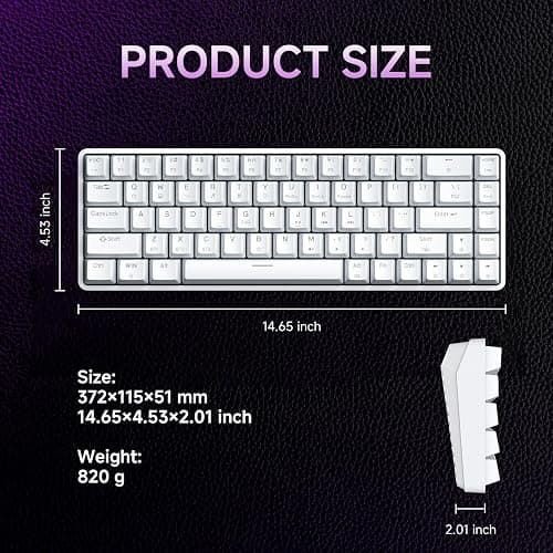 DIERYA DK68 Wireless Mechanical Keyboard, 60% Gaming Keyboard with Red Switch, Triple Mode 2.4GHz/USB-C/BT5.0, RGB Backlit, Anti-Ghosting Keys, 68 Keys Portable Mini Wired Office Keyboard-White thumbnail 8