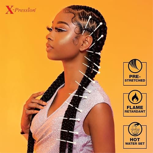 Sensationnel X-pression prestretched braiding hair - 3x braid 58 inch all kanekalon flame retardant synthetic braid for box braids and twists (1 pack, 1B OFFBLACK) thumbnail 6