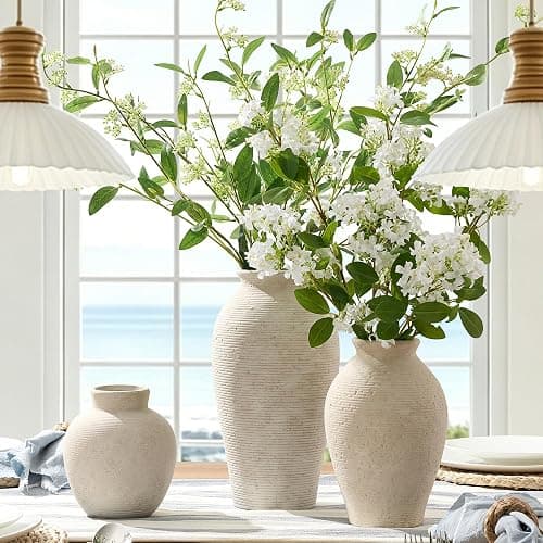 Vanselia Ceramic Flower Vase Home Decor - Large Farmhouse Table Vases Rustic Vintage Living Room Kitchen Bedroom Decorations for House Book Shelf Office Coffee Desk Dining Fireplace (9" Rustic) thumbnail 4