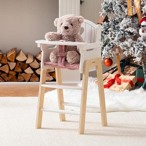 ROBUD Play High Chair, Pretend Play High Chair | with Cushion, Movable Table, Wooden Baby Doll Accessories, Fits 18-20 Inch Dolls, White thumbnail 2