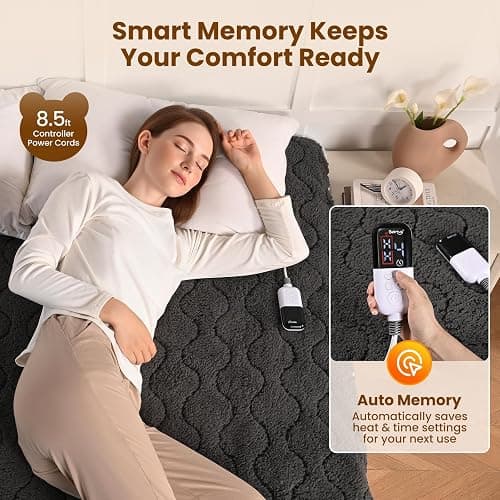 Bearhug Multi-Zone Electric Heated Mattress Pad Queen Size, Dual Control Bed Warmer with Memory & 11 Heat Level, 1-9H Auto Off, Individual Body &Feet Settings, Deep Pocket ETL Certified, Machine Wash thumbnail 4