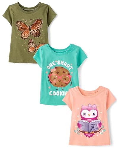 The Children's Place Baby-Girls and Toddler School,Learning Short Sleeve Graphic T-Shirts,3 Pack - Image 1