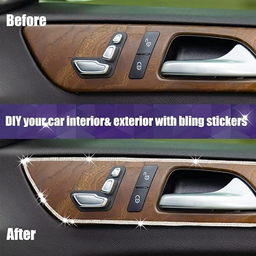 Frienda 2 Rolls 30 Ft Bling Car Trim Self Adhesive Glitter Crystal Rhinestone Car Interior Exterior Accessories Rhinestone Strips Diamond Stickers Roll for Women Auto Dashboard Diamond DIY Decor thumbnail 2