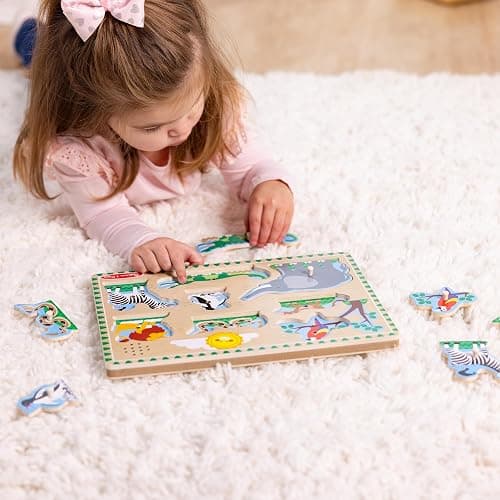 Melissa & Doug Zoo Animals Sound Puzzle – 8-Piece Wooden Peg Puzzle with Light-Activated Sounds, Music Learning Toy for Toddlers and Preschoolers Ages 2+ thumbnail 7