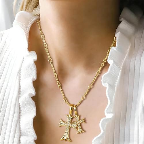 Buyongwant Double Cross Necklace Y2k Irregular Trend Hip Hop Fashion Retro Pendant Jewelry thumbnail 3