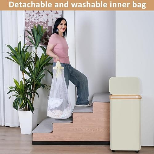 iEGrow 75L Slim Laundry Hamper with Wheels,Clothes Hamper for Laundry,Laundry Basket with Lid & Inner Bag,for Laundry Room, Bedroom, Dormitory Organization,Beige thumbnail 4
