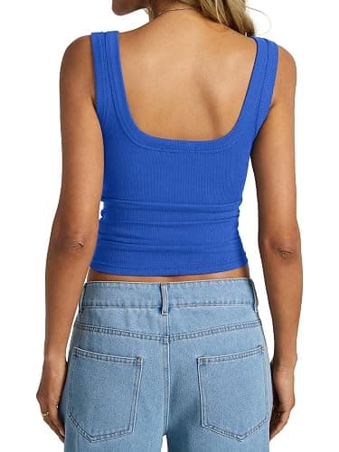 EasyGala Womens Cotton Ribbed Square Neck Tank Tops Basic Backless Sleeveless Summer Cami Shirts 2025 thumbnail 2