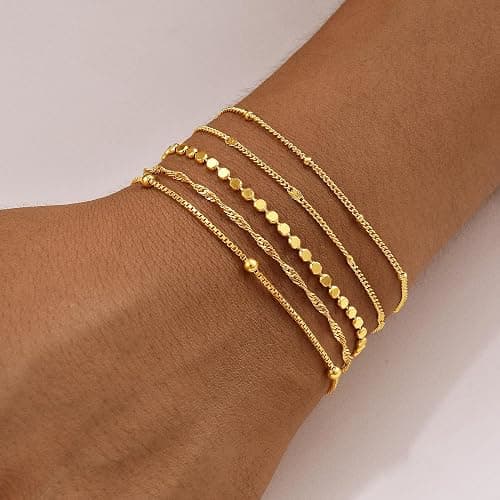 Striviio Gold Bracelets for Women, 14K Gold Plated Stackable Bracelet Stack Set Adjustable Charm Paperclip Chain Snake Link Layered Waterproof Jewelry Sets Gifts thumbnail 4