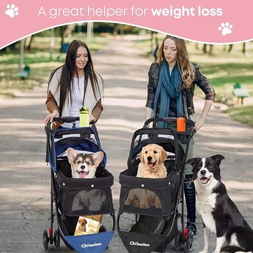 Pet Stroller,Dog Stroller for Small Medium Dogs Cats,3 Wheels,Pink | Foldable,with Breathable Mesh Canopy,Cup Holders,Easy Assembly thumbnail 7