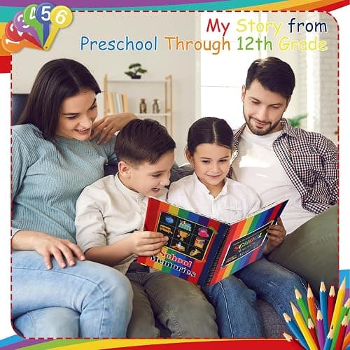 Motipuns School Memory Book Photo Album for Kids, School Years Keepsake Book Album Scrapbook from Preschool Through 12th Grade with 14 Pocket for Storage Portfolio Every Grade Pictures (Rainbow) thumbnail 4