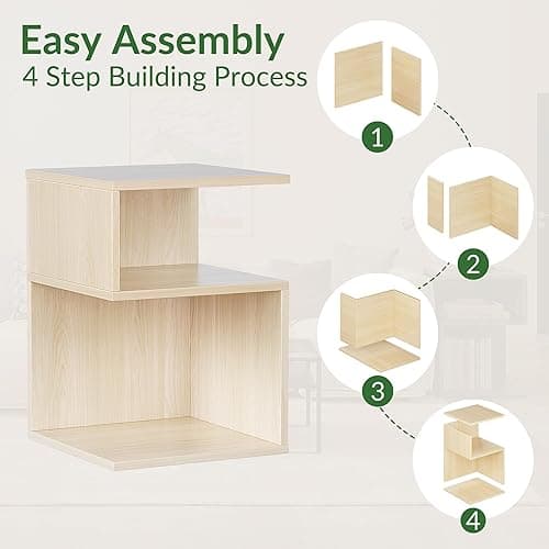 ODIKA Tokyo S Flip Minimalist 3 Tier End Table - Minimalist 3-Tier Wood Nightstand for Small Spaces with Open Storage - Japanese-Inspired Bedside Table for Bedroom (Reverse, Natural) - Standard - Ƨ - Natural thumbnail 5