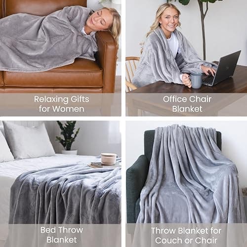 Super Blanky Cozy Wearable Blankets for Women - Adult Wearable Blanket Men, College Graduation Gifts for Her - Birthday Girlfriend Gifts for Women, Chemotherapy Must Haves - Light Gray Throw Blanket thumbnail 5