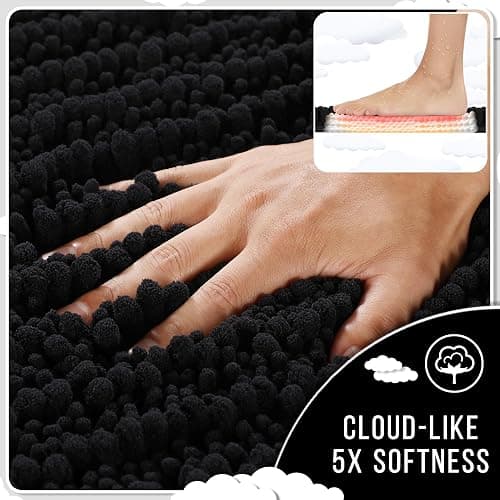 Yimobra Black Bathroom Rug Set 3 Piece - Super Absorbent Quick Dry Chenille Bath Mats & Toilet Rug, Non Slip Machine Washable, Extra Thick Shaggy Floor Mat for Shower Tub Sink thumbnail 2