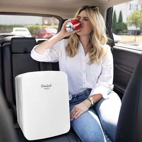 Cooluli 15L Mini Fridge for Bedroom, Car, Office Desk & College Dorm - 12V Portable Cooler & Warmer for Food, Drinks, Skincare - AC/DC Small Refrigerator with Glass Front, White thumbnail 7