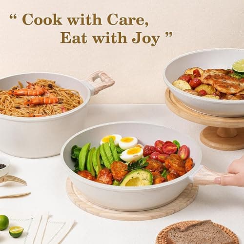 SODAY 12 Pcs Pots and Pans Set, Nonstick Cookware Sets White Granite Induction Cookware, Non-toxic Healthy Non Stick Kitchen Cooking Set with Frying Pans Set, Saucepans,Steamer (PFAS, PFOA, PFOS Free) thumbnail 9