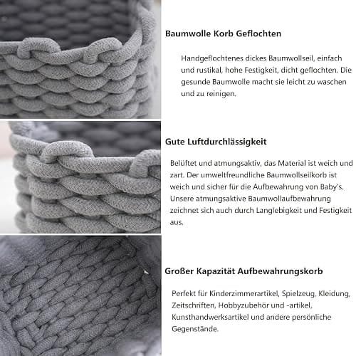 2er Set Aufbewahrungskorb Geflochten Baumwolle Strickkorb, Korb Aufbewahrung Klein Körbchen Wickeltisch Organizer, Dekorative Quadratische Speicher Regalkörbe Für Schminke Socken Spielzeug (Weiß) thumbnail 9