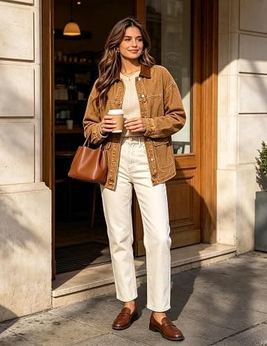 Yeokou Women’s Oversized Jean Jacket Button Down Casual Washed Coat | Washed denim fabric, Contrast canvas collar, Button front placket, Patch pockets, Fall trendy versatile street outfit thumbnail 3
