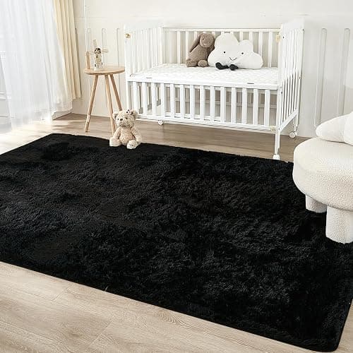 Andency Black Soft Area Rugs for Living Room Bedroom, 4x6 Fluffy Shaggy Bedside Rug, Non-Slip Large Shag Fuzzy Plush Carpets for Bedroom Kids Dorm Nursery Home Decor Aesthetic thumbnail 4
