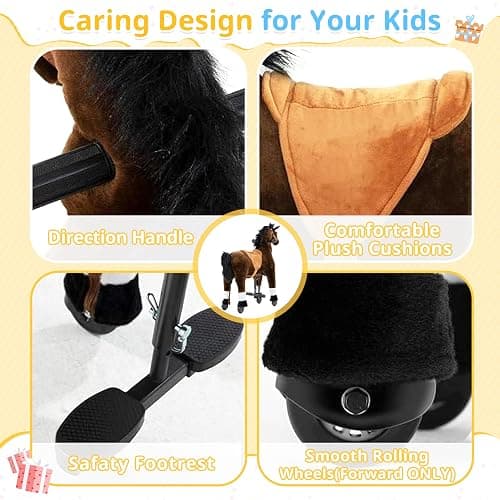 Ride on Horse for Big Kids, Horse Ride on Toy for 4 to 9 Years Old, (35.8'' Height) Riding Horse Rider Mechanical Walking Action Plush Animal, No Battery or Electricity, Max Load 165LBS - Brown thumbnail 6