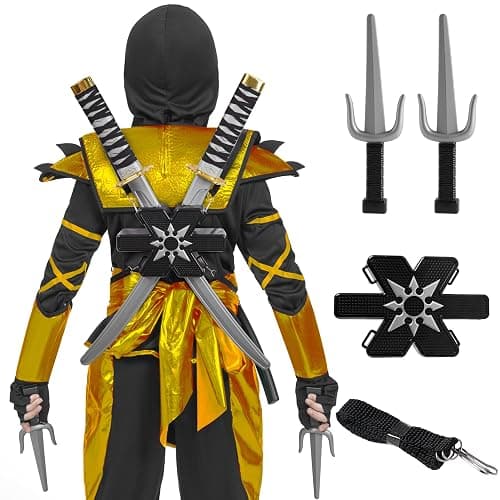 Spooktacular Creations Ninja Swords, Backpack Weapon Toy Set with Swords and Knives for Kids, Ninja Costume Accessories for Cosplay, Dress-up Party Black thumbnail 5