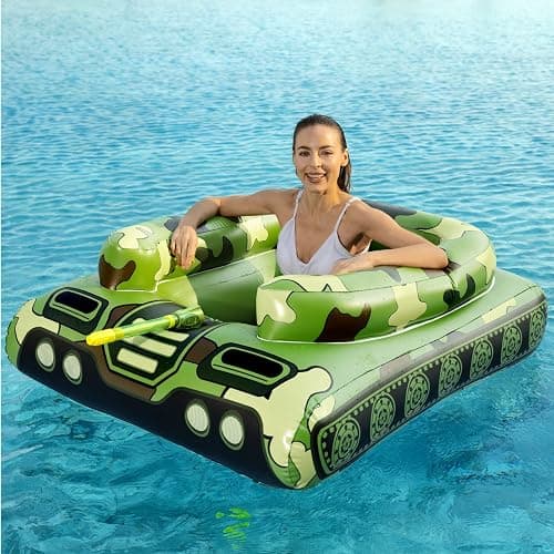 Inflatable Tank Pool Floats Adults - Jasonwell Kids Pool Floaties Swimming Pool Tank with Water Cannon Gun Swim Floaty Rafts Lake Beach Party Pool Toys for Boys Girls Kids Adults Green thumbnail 7