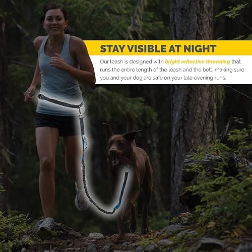 Tuff Mutt Hands-Free Waist Leash for Dog Walking, Running and Hiking, Adjustable Belt with Double Handle, Reflective Bungee Design for Large & Medium Dogs thumbnail 9