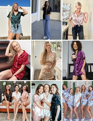 Ekouaer Silk Pajamas for Women Short Sleeve Sleepwear Soft Button Down Loungewear 2 Piece Satin Pjs Shorts Set thumbnail 5