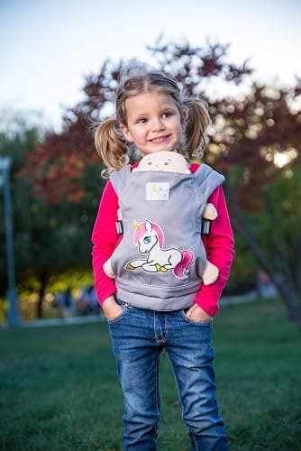 HappyVk-Baby Doll Carrier-Realistic Baby Doll Accessories -Grey Unicorn | Comfortable Adjustable Padded Straps, Front and Back Carry, Reborn Baby Doll Accessories, Kids Toy Baby Carrier Pretend Play thumbnail 2
