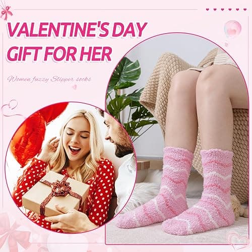 WEVIAS Womens Fuzzy Socks Fluffy Cozy Heart Comfy Winter Thick Warm Pink Plush Fleece Sleep Slipper Socks 5 Pairs thumbnail 6