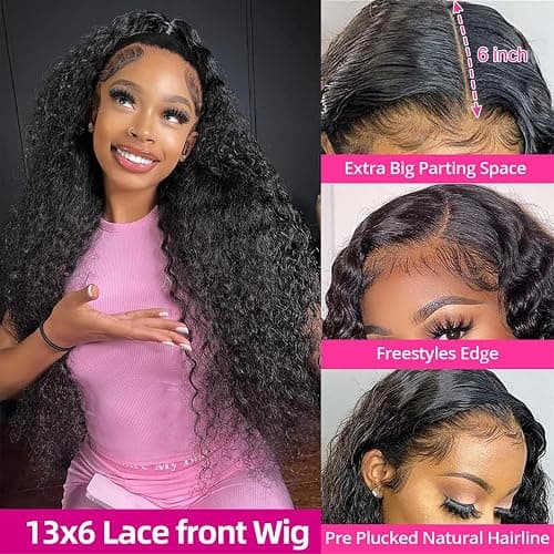 KVFCT 30 Inch Deep Wave Lace Front Wigs Human Hair 13x6 HD Transparent Deep Wave Lace Front Wigs for Women 200% Density Curly Lace Front Wig Pre Plcked Deep Wave Wigs with Baby Hair thumbnail 2