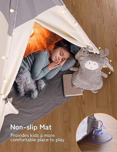 besrey Teepee Tent for Kids with Light & Mat, Toddler Tents Indoor Play Tent Playhouse, Toddler Tipi Cotton, tee Pee Tents for Kids Indoor, Boys & Girls Teepee,Children Room Playhouse thumbnail 9