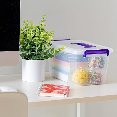 IRIS USA 5 Qt. Plastic Craft Storage Container Bins with Lids, 6 Pack, Small Art & Office Supply Organizer Tote, Sensory Bins & Boxes for Home & University, Stackable, Carry Handle, Clear thumbnail 9