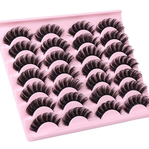False Eyelashes Volume Russian Strip Lashes D-Curly Cat Eye Lashes Natural Fake Eyelashes Extension Handmade Soft Reusable 14 Pairs Wispy Lashes Pack thumbnail 3