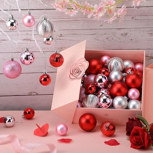 Lunmon 64 Pcs Valentine's Day Ball Ornaments Glitter Pink Red and Silver Ornaments 1.6/1.97/2.4 Inch Assorted Size Balls Valentines Decorations for Tree Home Indoor Wreath Mantel Stairs Decor thumbnail 3