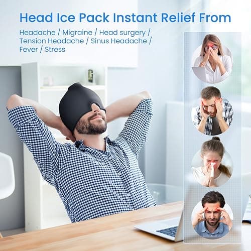 ONLYCARE® Migraine Relief Cap, Upgraded Odorless Headache Relief Cap, 360° Gel Surround Ice Pack Mask for Migraine, Sinus, Stress, Frontal Headaches (Black) thumbnail 7
