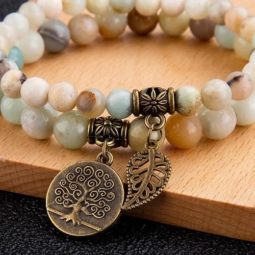 Bivei Natural Semi Precious Gemstone beads bracelet for women - Life Tree and Leaf Charm Energy Reiki Crystal Stretch Bracelets thumbnail 3
