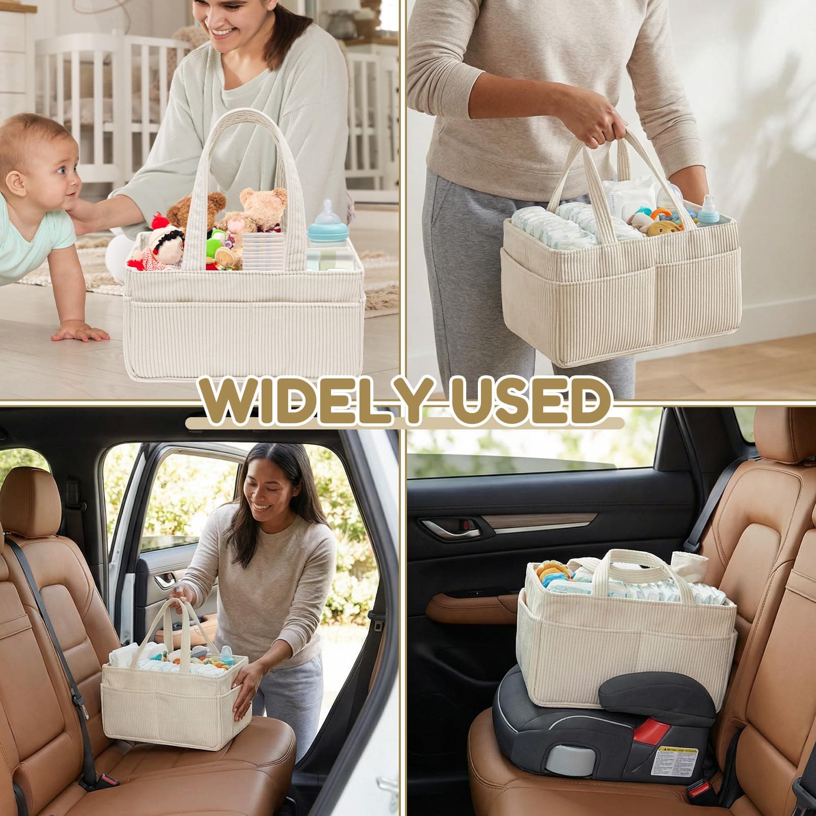 Baby Diaper Caddy Organizer Portable Soft Corduroy Diaper Storage Basket with Handle Nappy Caddy Storage Basket for Nursery Baby Shower Newborn thumbnail 9