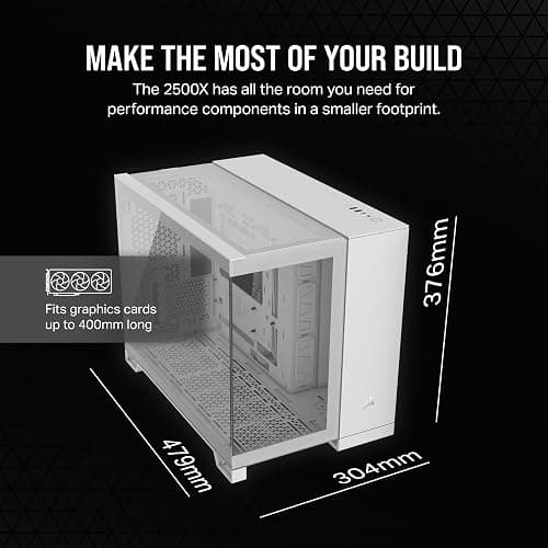 CORSAIR 2500X Small-Tower mATX Dual Chamber PC Case – Panoramic Tempered Glass – Reverse Connection Motherboard Compatible – No Fans Included – White thumbnail 6