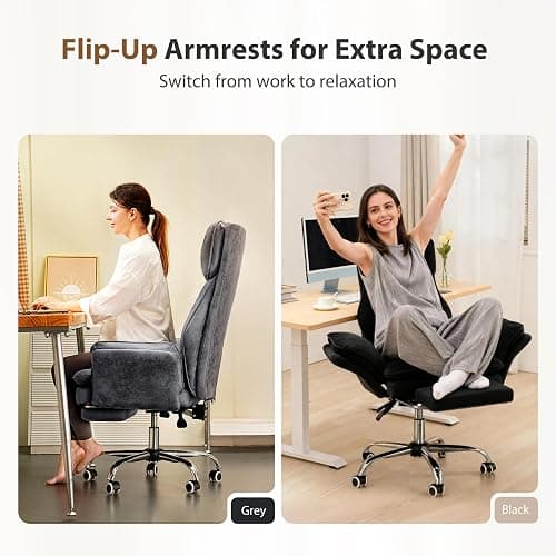 Big and Tall Office Chair, Flip Armrests for Pets & Cross Legged Sitting, Executive Ergonomic Computer Gaming Chair with Foot Rest, Crystal Velvet Wide Seat Reclining Desk Chair thumbnail 2