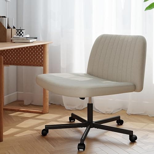 Murago Criss Cross Chair, Extra Wide Armless Rolling Office Desk Chair with Wheels, Plus Size Viral Vanity Legged Chair, Bedroom Beige thumbnail 6