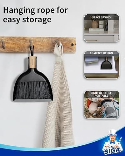 MR.SIGA Mini Dustpan and Brush Set, Portable Cleaning Brush and Dustpan Combo with Bamboo Handle, Black, 1 Set thumbnail 6