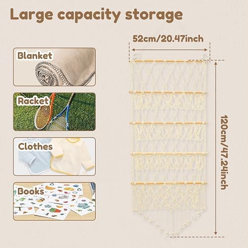 Sutowe 4-layer Versatile Plush Toy Storage Large Capacity Toy Organizer Safe Nursery Hanging Organizer Stable Stuffed Animals Holder for Kids Children Bedroom(Beige) thumbnail 2