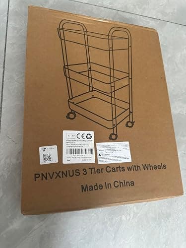 PNVXNUS 3-Tier Rolling Metal Storage Cart with Wheels, Multi-Functional Organizer for Office, Kitchen, Bathroom, Books Diapers - Easy Assembly (White) thumbnail 7