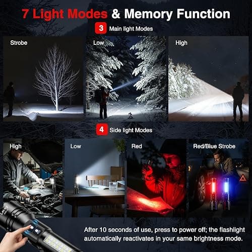 LETMY Rechargeable Flashlights 990000 High Lumens, 7Modes Dual-Switch Flashlight Rechargeable with LCD Digital Display, Super Bright Flashlight Powerful Flash Light LED Flashlights for Home Camping thumbnail 3