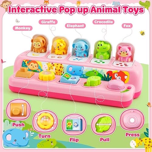 Duchong Toys for 1 Year Old Girls, Interactive Pop Up Toy with Music & Light, Montessori Learning Toys for Infant Baby Toddler 9-12-18 Months, First 1st Birthday Gifts for Girls Boys thumbnail 2