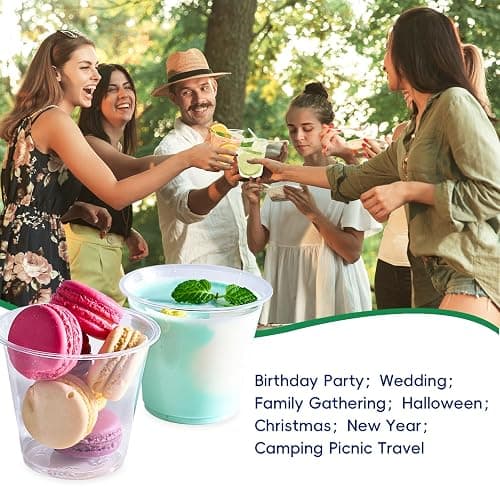 JOLLY CHEF 100 Pack Clear Plastic Cups, 9 oz Crystal PET Party Cups, Classic Clear Disposable Wine Cup for Wedding, Thanksgiving, Birthday, Halloween, Christmas Party thumbnail 8