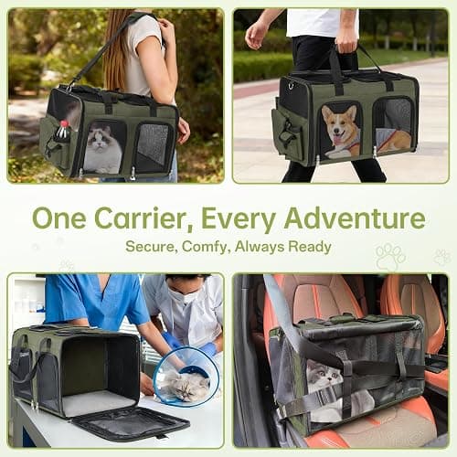 Cat Carrier for 2 Cats Double Pet Carrier Extra Large Green 2026 Upgraded | Dual Cabin with Removable Divider, Collapsible for Multi Cat Travel, Can Hold 20 30 40 lbs for Two Small Kitten, a Medium Dog thumbnail 3