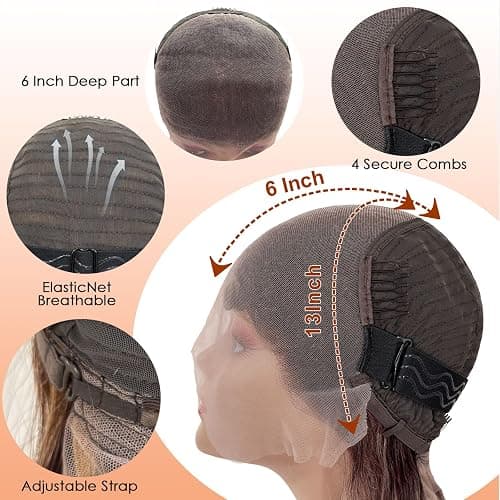 Hepnok 30 Inch Highlight Ombre Lace Front Wig Human Hair Honey Blonde Body Wave 13x6 HD Lace Front Wigs Human Hair Pre Plucked 200 Density Brown 4/27 Colored Lace Frontal Glueless Wigs for Women thumbnail 6