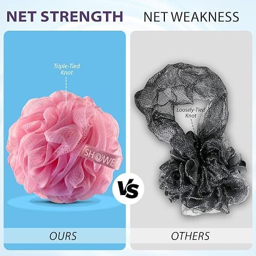 SHOWER BOUQUET Pink-Loofah Bath-Sponge XL 4-Pack // Extra Large 75g Soft Mesh Net Pink Loofa Loufa Luffa Lufa Puff Set/Exfoliating Body Scrubber for Women and Men - Exfoliate & Soothe Face & Body thumbnail 7