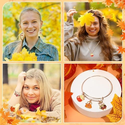 MARFOREVER 40Pcs/20 Pairs Fall Charms, Thanksgiving Charm for Jewelry Making, Autumn Pumpkin Maple Leaf Turkey Enamel Pendants for Bracelet Necklace Earrings Making Accessories thumbnail 6